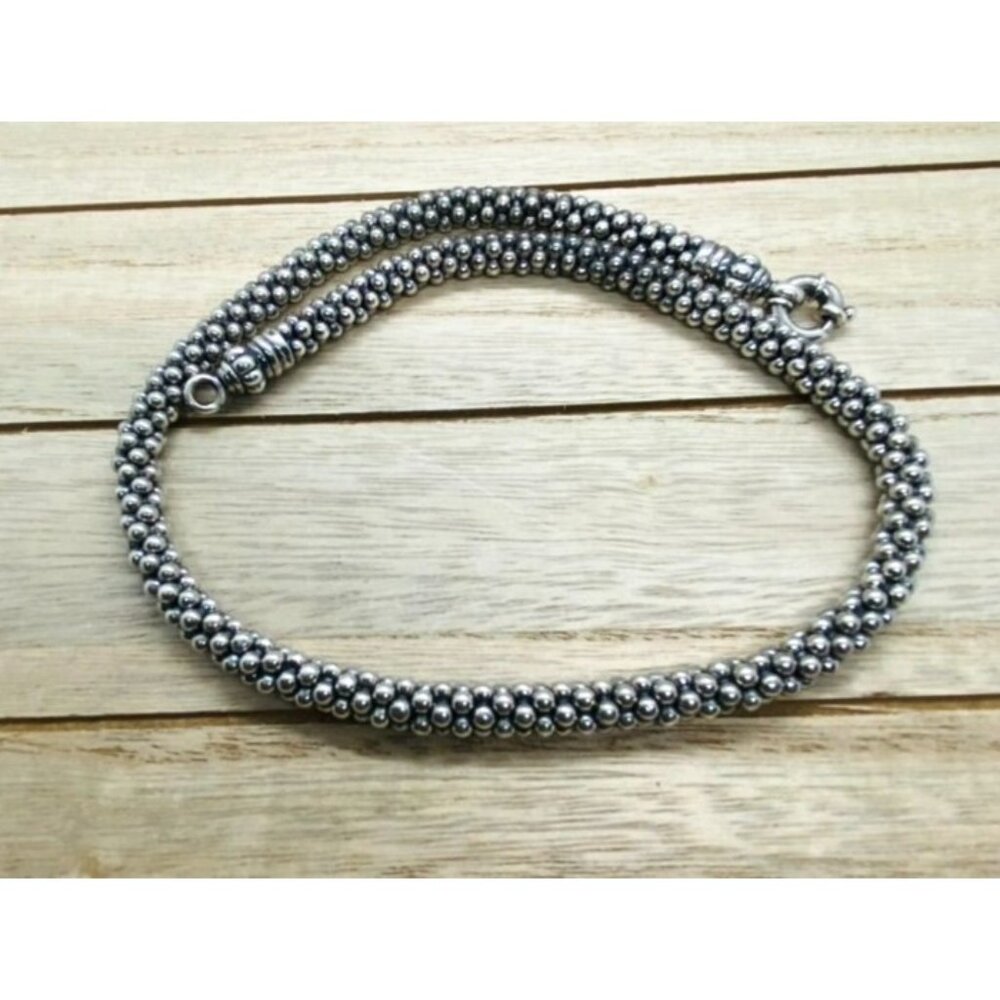 Lagos Caviar Sterling Sllver 925 Beaded Necklace 7.2mm Wide